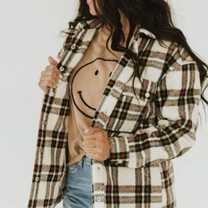 STACCATO cream/black plaid shacket Size M.